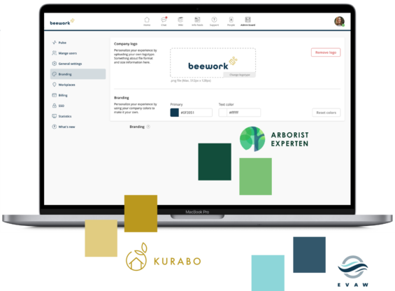 Lätt att byta färger och logotyp i beework admin
