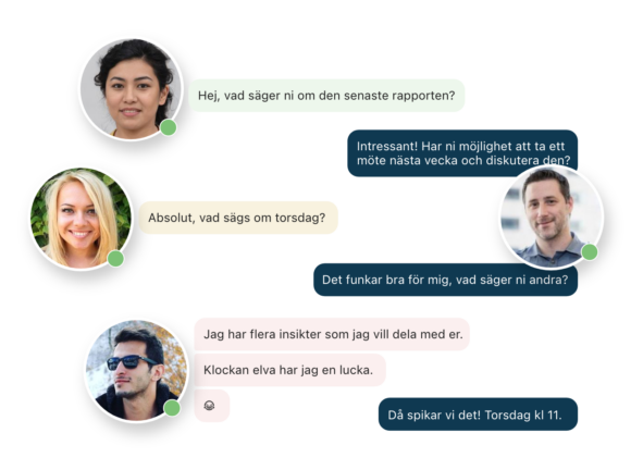 Konversation i gruppchatt i Beework-appen